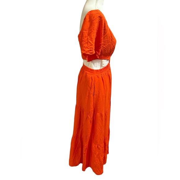 Elegant Orange square neck side cutout Maxi Dress | orange sundress | Sz Small - Picture 6 of 7